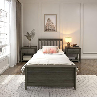 Plank+Beam Solid Wood Twin Bed Frame, Platform Bed with Headboard, Clay