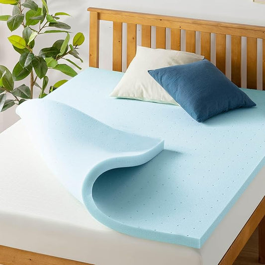 Best Price Mattress 1.5 Inch Ventilated Memory Foam Mattress Topper, Cooling Gel Infusion, CertiPUR-US Certified, Dorm Essentials, King