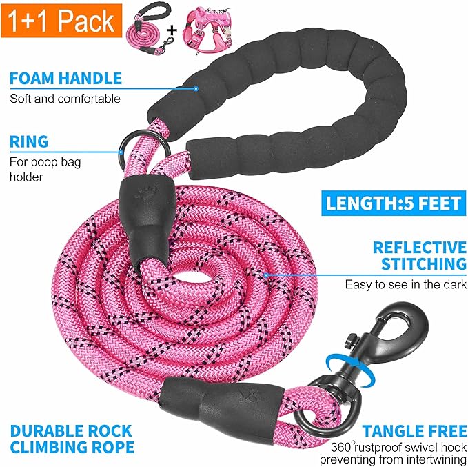 Heavy Duty Tactical Dog Harness for Large Dogs, No Pull Adjustable Pet Harness Reflective Service Training Easy Control Pet Vest Military K9 Working Dog Harnesses-X- Large, Pink Camo-Mewly Pet