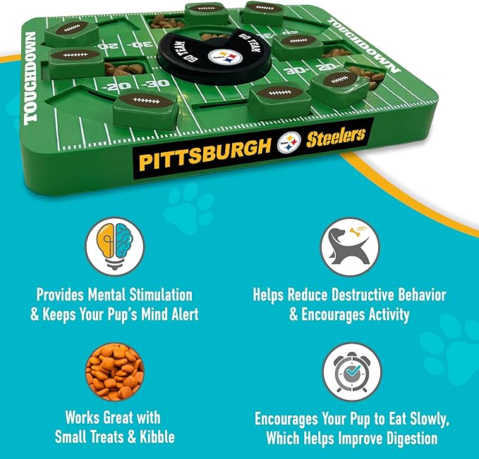 Pets First NFL Pittsburgh Steelers Large Puzzle Toy, New Size, Interactive Dog Treat & Slow Feeding Toy-Mewly Pet