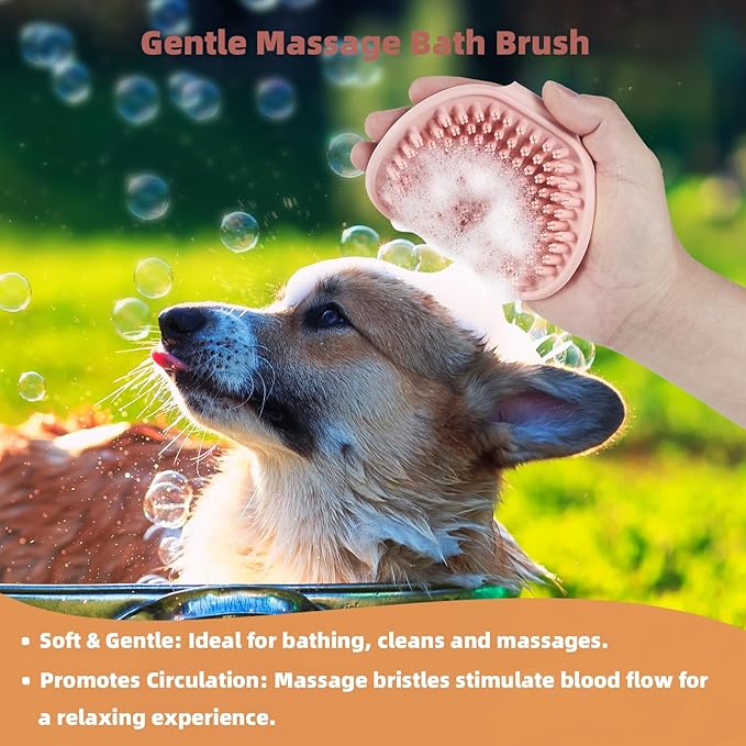 3PCS Cat & Dog Brush Set: Slicker & Deshedding Brush, Dematting Comb, and Bath Brush – Premium Grooming Tools for Shedding & Tangle-Free Fur (pink)-Mewly Pet