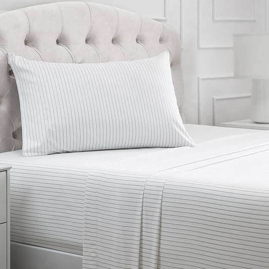 Mellanni Twin Sheets Set - 3 PC Iconic Collection Bedding - Hotel Luxury, Extra Soft, Cooling Bed Sheets - Wrinkle, Fade, Stain Resistant (Twin, Pin Stripe Gray)