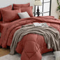 HEVUMYI Terracotta Cali-King Comforter Set - 7-Piece All Season Bed in a Bag Cali-King, Ultra Soft Bedding Set with Comforter, Flat Sheet, Fitted Sheet, Pillowcases, Pillow Shams