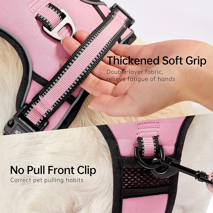 NESTROAD No Pull Dog Harness,Adjustable Oxford Dog Vest Harness with Leash,Reflective No-Choke Pet Harness with Easy Control Soft Handle for Large Dogs(X-Large,Pink)-Mewly Pet