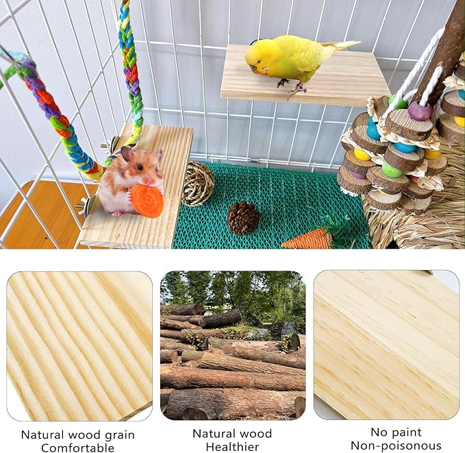Hamster Wooden Ledge Platform 2Pcs Small Animals Natural Wood Stand Platform Chew Toys Cage Accessories for Squirrel Gerbil Suger Glider Rat Hamsters Bird-Mewly Pet