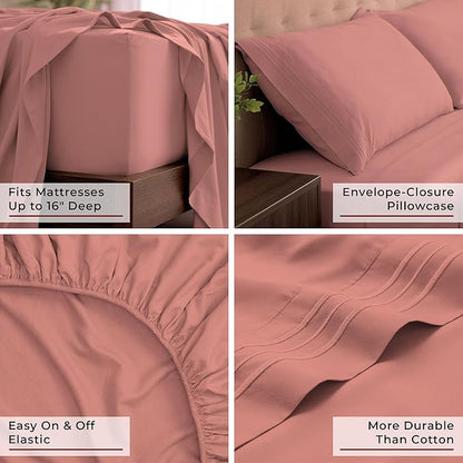 Mellanni King Sheets Set - 4 PC Iconic Collection Bedding - Hotel Luxury, Extra Soft, Cooling Bed Sheets - Wrinkle, Fade, Stain Resistant (King, Coral)