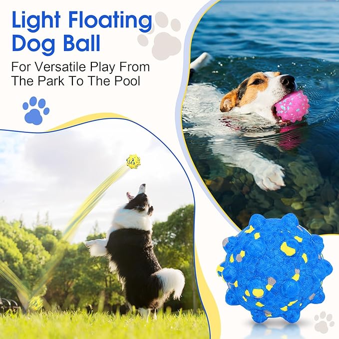 VINGVO Large Dog Balls Tennis Ball Toys 4 PCS Dogs Toys for Aggressive Chewers, 3" Teething Chew Toys Water Floating Ball Toy Bouncy Fetch Balls for Large Medium Small Dog and Puppies (4 Spiked)-Mewly Pet