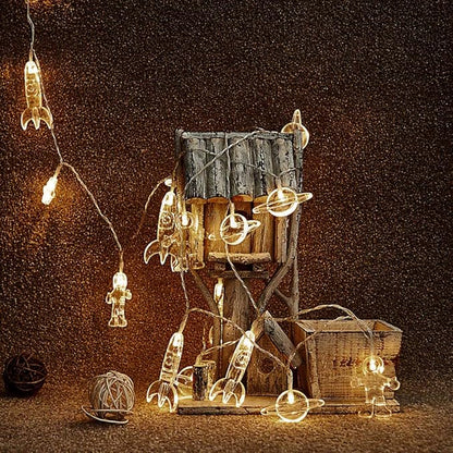 50 LED Children's Room LED String Light Astronaut Spaceship Rocket Pendants Holiday Party Lights Wall Window Nursery or Kids room Decor Wedding Around the Garden Party Patio Christmas (Warm White)