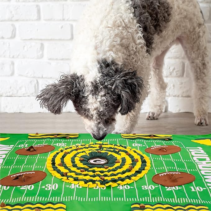 NFL Green Bay Packers Dog Snuffle Mat – Interactive Pet Slow Feeder, Football Field Design Food Puzzle Toy for Dogs & Cats, Foraging Activity Mat for Smarter Feeding-Mewly Pet