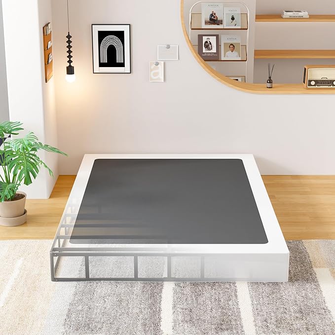 EMODA 9 Inch Full Size Box Spring Bed Base, 3000 LBS Heavy Duty Metal Mattress Foundation with Fabric Cover, Easy Assembly, Black