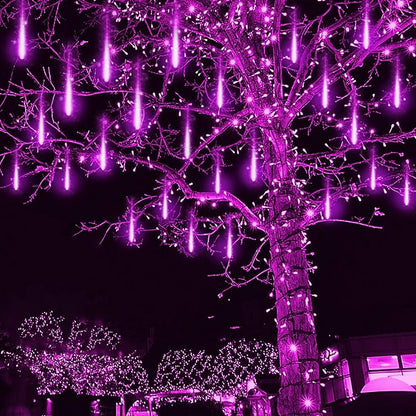 Kwaiffeo Purple Christmas Lights Outdoor, 16 Tubes Meteor Shower Light (Equivalent to 2 Sets of 8-Tube) for Halloween Christmas Decorations Yard Outside, UL Plug