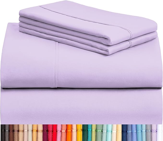 LuxClub 4 PC Full Sheet Set, Breathable Luxury Bed Sheets, Deep Pockets Wrinkle Free Cooling Bed Sheets Machine Washable Hotel Bedding Silky Soft - Lavender Full