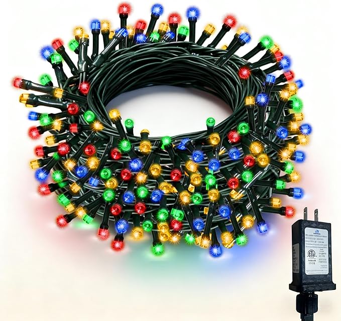 Christmas Light 500 LEDs 172ft Green Cable Wire Fairy String Twinkle Lights Plug in 12 Modes for Xmas Tree, Party, Indoor,Outdoor, Garden, Wedding, Home Decoration (Multi Color)