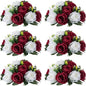NUPTIO Flower Wedding Centrepieces for Tables - 6 Pcs 9.5in Diameter Burgundy & White Artificial Flowers Rose Ball for Centerpieces Table - Fake Rose Arrangements for Weddings Birthday Party Decor