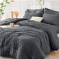 HYMOKEGE Twin Comforter Set Seersucker 5 Pieces, All Season Luxury Bed in a Bag for Bedroom, Bedding Set with Comforters, Sheets, Pillowcase & Sham, Dark Grey