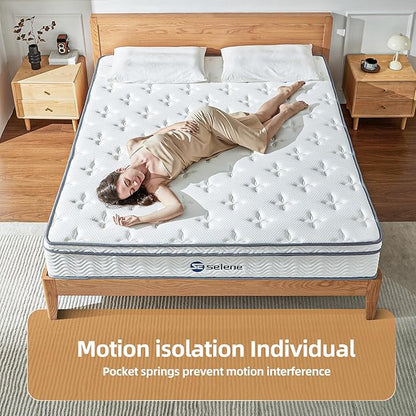 Queen Mattresses, 10 Inch Mattress Queen Size with Pocket Spring and Memory Foam for Pressure Relief, Motion Isolation, Edge Support, Medium Firm Mattress in a Box, CertiPUR-US, White