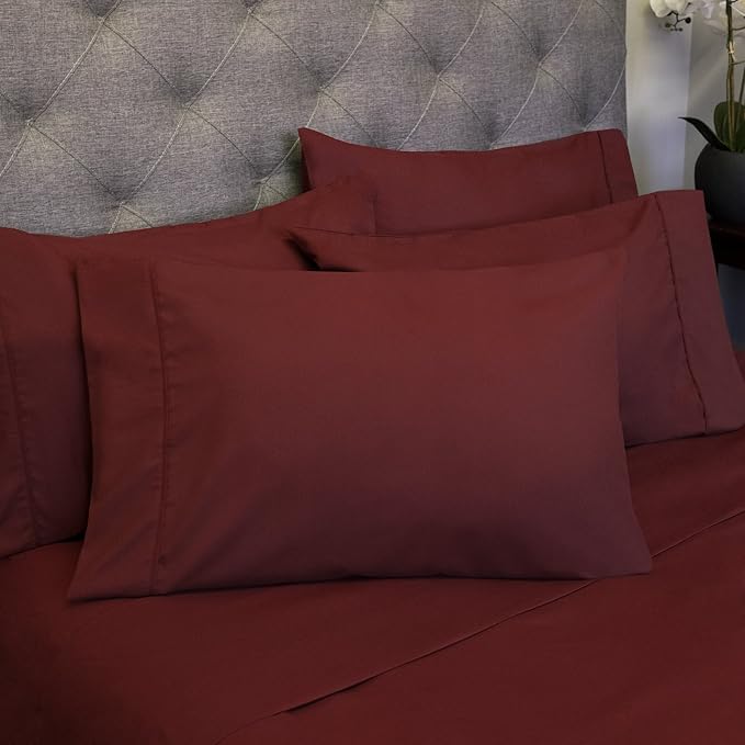 Queen Sheets Burgundy - 6 Piece 1500 Supreme Collection Fine Brushed Microfiber Deep Pocket Queen Sheet Set Bedding - 2 Extra Pillow Cases, Great Value, Queen, Burgundy