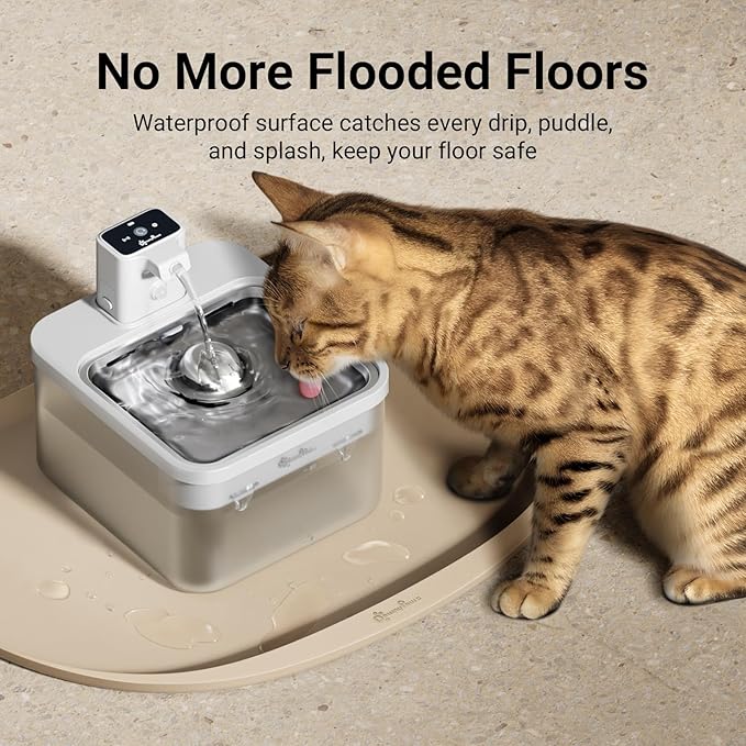 DownyPaws Dog Food Mats for Floors Waterproof, BPA Free Silcone Dog Bowl Mat, Non-Slip Pet Feeding Mat with High Raised Edge, Cat Placemat for Messy Drinkers, 18"×12.5", Almond-Mewly Pet