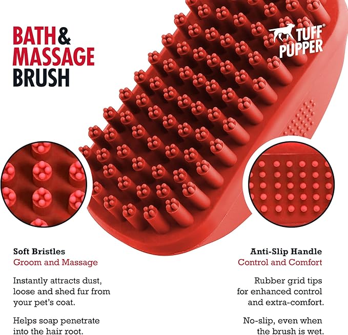 Tuff Pupper Dog Bath Brush, Silicone Pet Hair Remover Brush for Shampooing & Massaging Dogs, Dog Washing Brush with Soft Rubber Bristles Gently Removes Loose & Damaged Fur-Mewly Pet