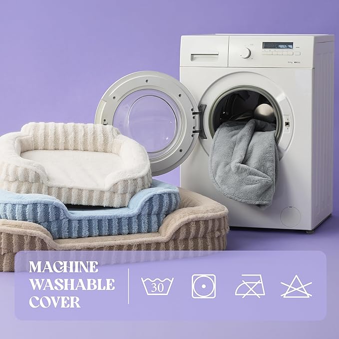 LE SURE Cute L-Plus Dog Beds, Orthopedic Waterproof Large Pet Bed with Sides, Non-Slip Bottom and Egg-Crate Foam Dog Couch Sofa with Washable Removable Cover, Blue-Mewly Pet