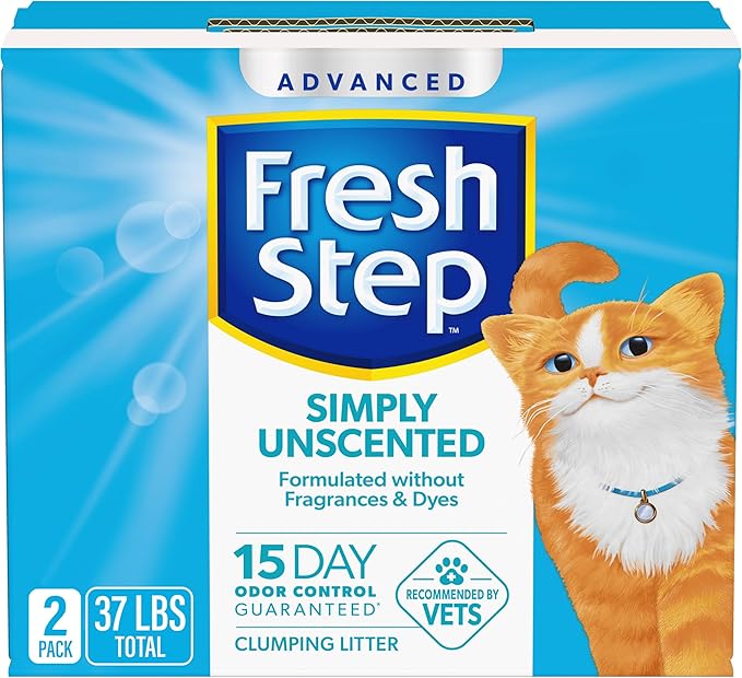 Fresh Step Advanced Simply Unscented Clumping Litter, Fresh Step Unscented Cat Litter Fights Odor on Contact, 37 lbs. (2 x 18.5 lb. Box)-Mewly Pet