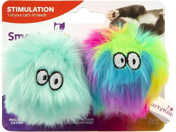 SmartyKat (2 Count Fuzzy Friends Plush Catnip Ball Cat Toys - Rainbow/Turquoise, 2 Count-Mewly Pet