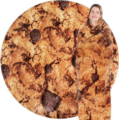 Jorbest Cookie Blanket Adult Size 71 Inches Birthday Gifts for Women Men Mom Teen Boys Girls, Novelty Cookie Throw Blanket Funny Gifts for Adult Kids, 285 GSM Soft Flannel Food Blanket (Dark Brown)