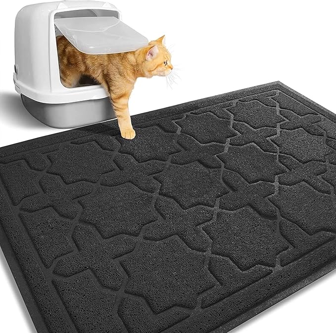 Yimobra Cat Litter Mat, 35.4"x23.6" Litter Box Mat with Litter Lock Mesh, Soft Cat Litter Mat Litter Trapping Mat, Easy to Clean, Non-Slip, Water Resistant, Litter Free Floors, Black-Mewly Pet