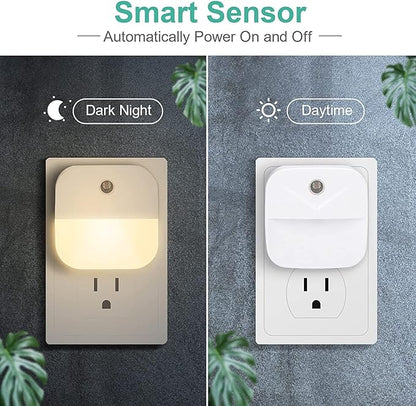 6 Pack Night Light Plug in, LED Nightlights Smart Dusk to Dawn Sensor, Plug into Wall Nightlights Suitable for Bedroom, Bathroom, Hallway, Kitchen, Stairs, Kids Room, 3pcs Warm White & 3pcs White