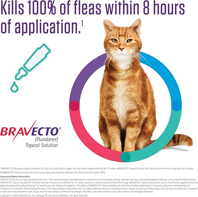 BRAVECTO Topical Solution for Cats, Flea & Tick, 12 Week Supply, >6.2-13.8 lbs., Blue Box-Mewly Pet