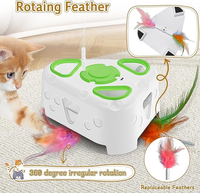 3-in-1 Interactive Cat Toys for Indoor Cats,Automatic Kitten Toy,Flying Bird,6 Holes Mole,Rotating Feather, Rechargeable USB Interactive Cat Feather Toys for Bored Indoor Cats-Mewly Pet