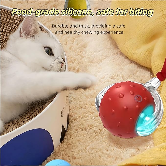 Interactive Cat Toy Ball – Automatic Electric Rolling Ball with Chirping Bird Sounds, Motion-Activated Indoor Toy for Kittens and Cats, Fun Exercise Play (Red)-Mewly Pet