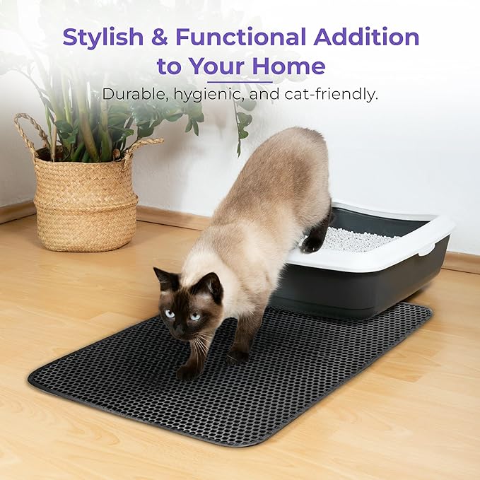 iPrimio Large Cat Litter Trapper Mat with Exclusive Urine/Waterproof Layer - Cat Litter Mat - Larger Holes with Urine Puppy Pad Option for Messy Cats - Soft on Paws and Light - 30" x 23" (Black) - 2pk-Mewly Pet