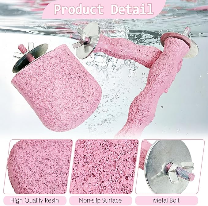 PINVNBY 5 Pack Bird Perch Resin Bird Beak Grinding Stone Parrot Cage Perch Stand Platform Foot Claws Trimmer Chew Toy Bird Cage Accessories for Budgie Cockatiel Conure Lovebird Finch (Pink)-Mewly Pet