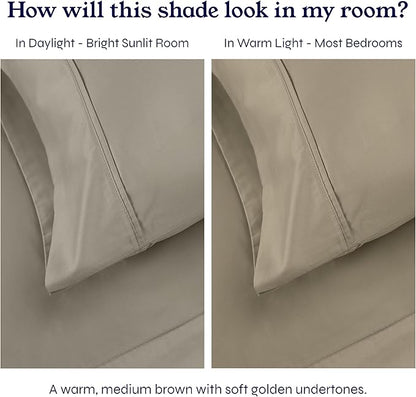 California Design Den Soft Twin Sheets Set - 400 Thread Count Sateen, Natural 100% Cotton Sheets, Deep Pockets, Cooling and Durable Bedding Set for Dorm Rooms & Adults - Taupe