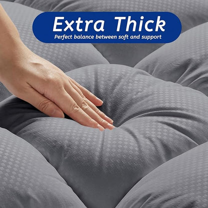 King Size Mattress Topper for Back Pain, Cooling Extra Thick Mattress Pad Cover with 8-21 inch Deep Pocket, Plush Pillow Top Mattress Topper Overfilled with Down Alternative, King Size, Dark Grey