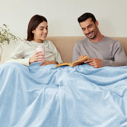 Exclusivo Mezcla Fleece Blanket Queen Size for Bed, Super Soft and Warm, All Season Use, Cozy, Plush, Lightweight, 90x90 Inches, Ice Blue