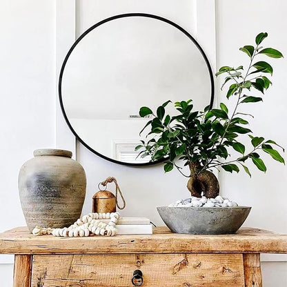 HARRITPURE Round Mirror 18 Black Wall Mounted Circle Mirrors Vanity Mirror with Brushed Aluminum Alloy Frame Modern Decoration for Bathroom, Living Room, Vanity, Bedroom, Entryway