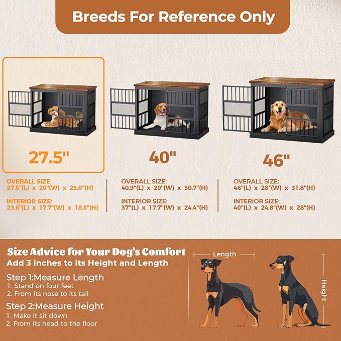 VOPEAK 27.5" Dog Crate Furniture, Chew Resistant Dog Crate for Small Dogs Puppy, Heavy Duty Dog Crates Dog Kennel Cage Indoor with Double Doors, Wooden End Table for Bedroom Living Room, Black-Mewly Pet