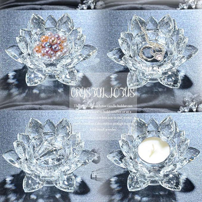 Crystal Lotus Flower Tealight Candle Holders/Glass Tea Light Candlestick Decor Decoration for Christmas Home Wedding Party… (Clean 1pc)