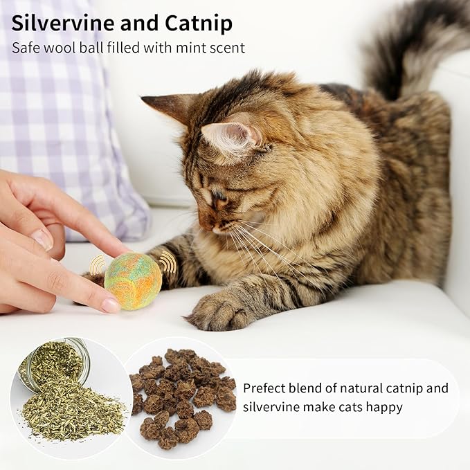 Retro Shaw Cat Toys Balls,Catnip Ball with Bell Inside,Wool Balls Toy with SilverVine Catnip Fill, Upgraded,Interactive Cat Nip Ball for Indoor Kitten Kitty 6 Pcs-Mewly Pet