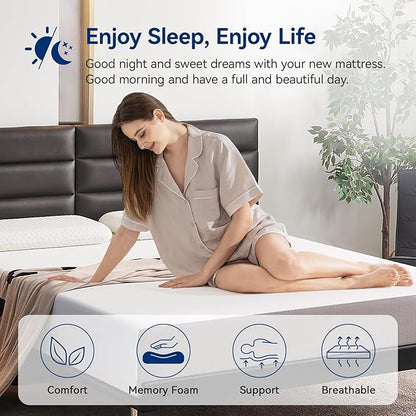 Amazon Basics Memory Foam Mattress, Soft Plush Feel, 10 Inch, Full, White/Grey