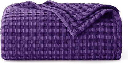 Bedsure Cooling Cotton Waffle Weave Throw Blanket - Lightweight Breathable Blanket of Rayon Derived from Bamboo for Hot Sleepers, Luxury Throws for Bed, Couch and Sofa, Purple, 50x70 Inches