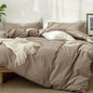 MooMee Bedding Duvet Cover Set 100% Washed Cotton Linen Like Textured Breathable Durable Soft Comfy (Solid Mocha Brown, Super King 108"x98")