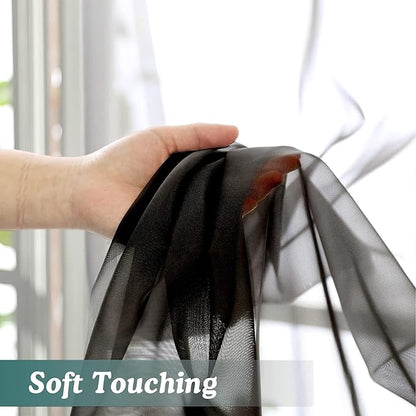 Chyhomenyc Black Sheer Scarf Valances for Windows 216 Inch Extra Long, Window Scarf Drapes Rod Pocket Backdrop for Wedding Arch Draping/Party/Canopy Bed/Living Room, 2PC, 18 Feet Length