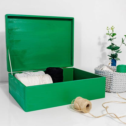 XL Green Wooden Box Storage with Hinged Lid | 15.8 x 11.8 x 5.5 inches (+-0.5) | Gift Box for Tool Dog Shoes Clothes Kitchen Storage Document | Wood Keepsake Chest
