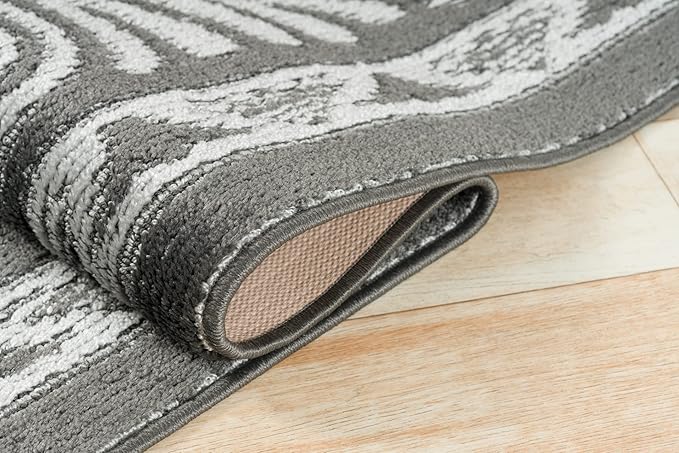 Custom Length Cut to Size Tribal Ethnic Southwestern Inspired Hallway Runner Rug, Non Slip Rubber Backed, 31 inch Wide X Customized Length, Mayan Grey, 31 inch X 20 feet