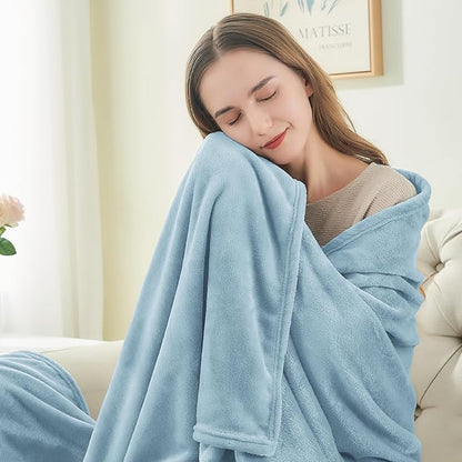BEDELITE Fleece Blanket Washed Blue Throw Blankets for Couch & Bed, 300GSM Luxury Plush Cozy Fuzzy Blanket 50" x 60", Super Soft Warm Lightweight Throw Blanket for Travel Camping