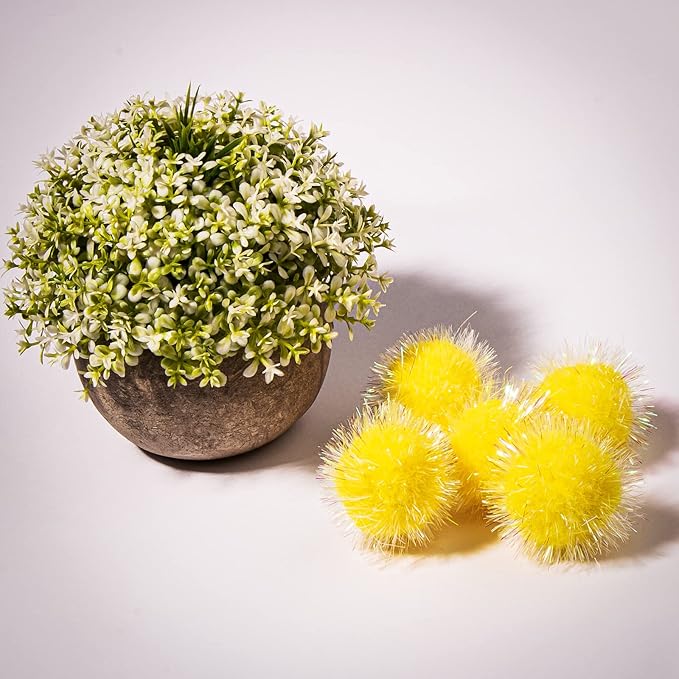 VAPKER 30 Pcs Cat Ball Toys Sparkle Balls Extra Large 2 Inch Cat's Favorite Chase Glitter Ball Glitter Tinsel Pom Poms Balls Yellow Color-Mewly Pet