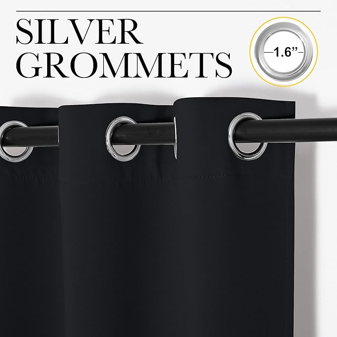 NICETOWN Bathroom Blackout Curtains and Drapes, Black Solid Thermal Insulated Grommet Blackout Drapery Panels for Window (2 Panels, 55 inches Wide by 68 inches Long, Black)